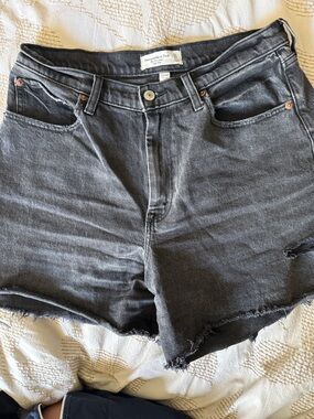 Abercrombie & Fitch Curve Love High Rise Dad Shorts Black Denim Cutoff Shorts